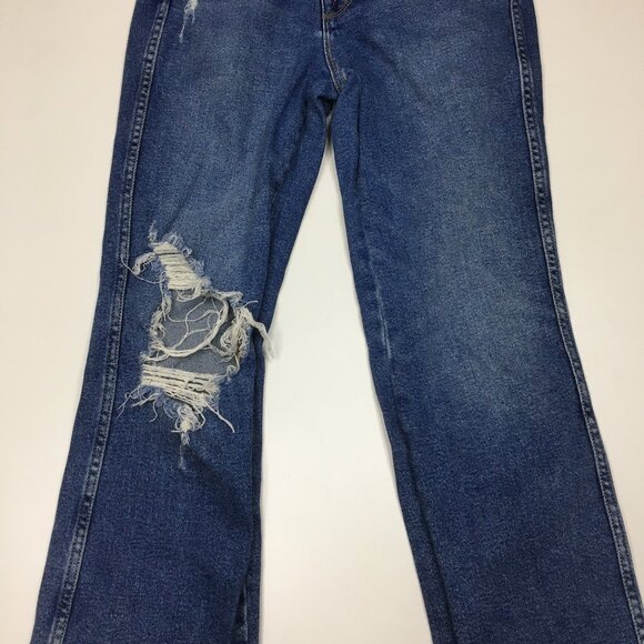 GOOD AMERICAN 5 Pocket Medium/Light Wash Distressed High Rise Waist Jeans - Picture 7 of 11